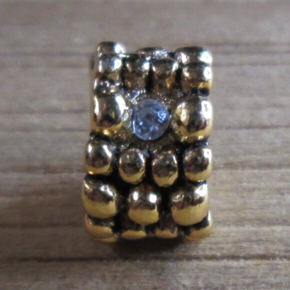 Gold Plated Sterling Silver Beaded European Charm with Crystals - Picture 4 of 6